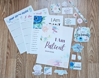 I Am Patient SOAP Study pack, bible study kit, you are patient, soap study sheets, sticker sheets, topical study, womens bible study, sister