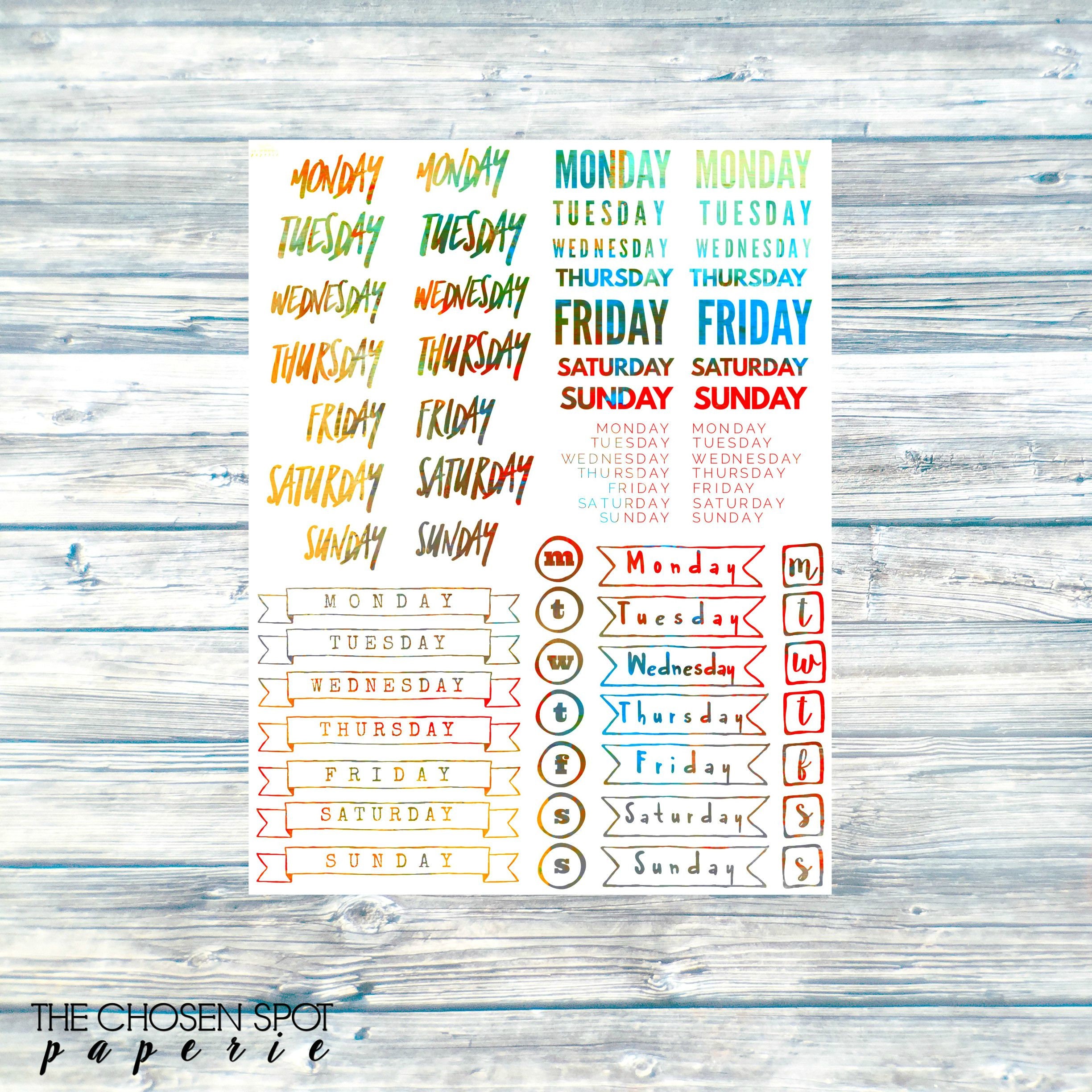 Weekday Stickers Days of the Week Colorful All Colors | Etsy