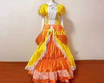 Para o super mario vestido de princesa mario cetim cosplay traje adulto feminino meninas margarida amarelo pêssego vestido tamanho personalizado