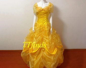 For Princess Belle Dress, Belle Yellow Dress, Movie Belle Cosplay Costume Girls Adult Kids Personalized Size