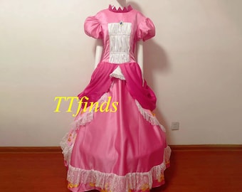 For Peach Inspired Dress, Super Mario Bros Peach Cosplay Dress, Peach Dress Lace Up Tie, Princess Peach Cosplay Costume Personalized Size