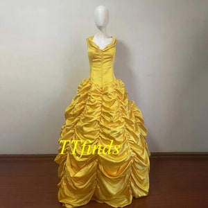 For Princess Belle Dress, Belle Costume, Belle Dress Woman Girls Yellow Lace Up Tie Personalized Size