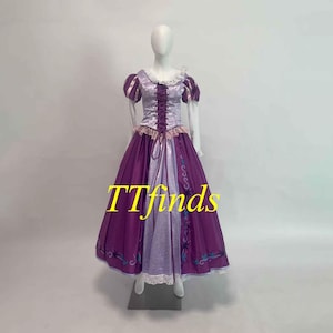 Tangled Rapunzel Princess Dress Cosplay Rapunzel Outfit Costume Adult Women Girls Printed Flowers Rapunzel Dress