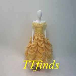 For Princess Belle Dress, Beauty And The Beast Belle Cosplay Costume, Belle Dress Yellow Lace Up Tie Luxury Style Personalized Size