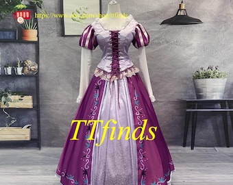 Princess Rapunzel Dress, Tangled Rapunzel Cosplay Costume, Rapunzel Printed Dress Woman Girls Lace Up Personalized Size