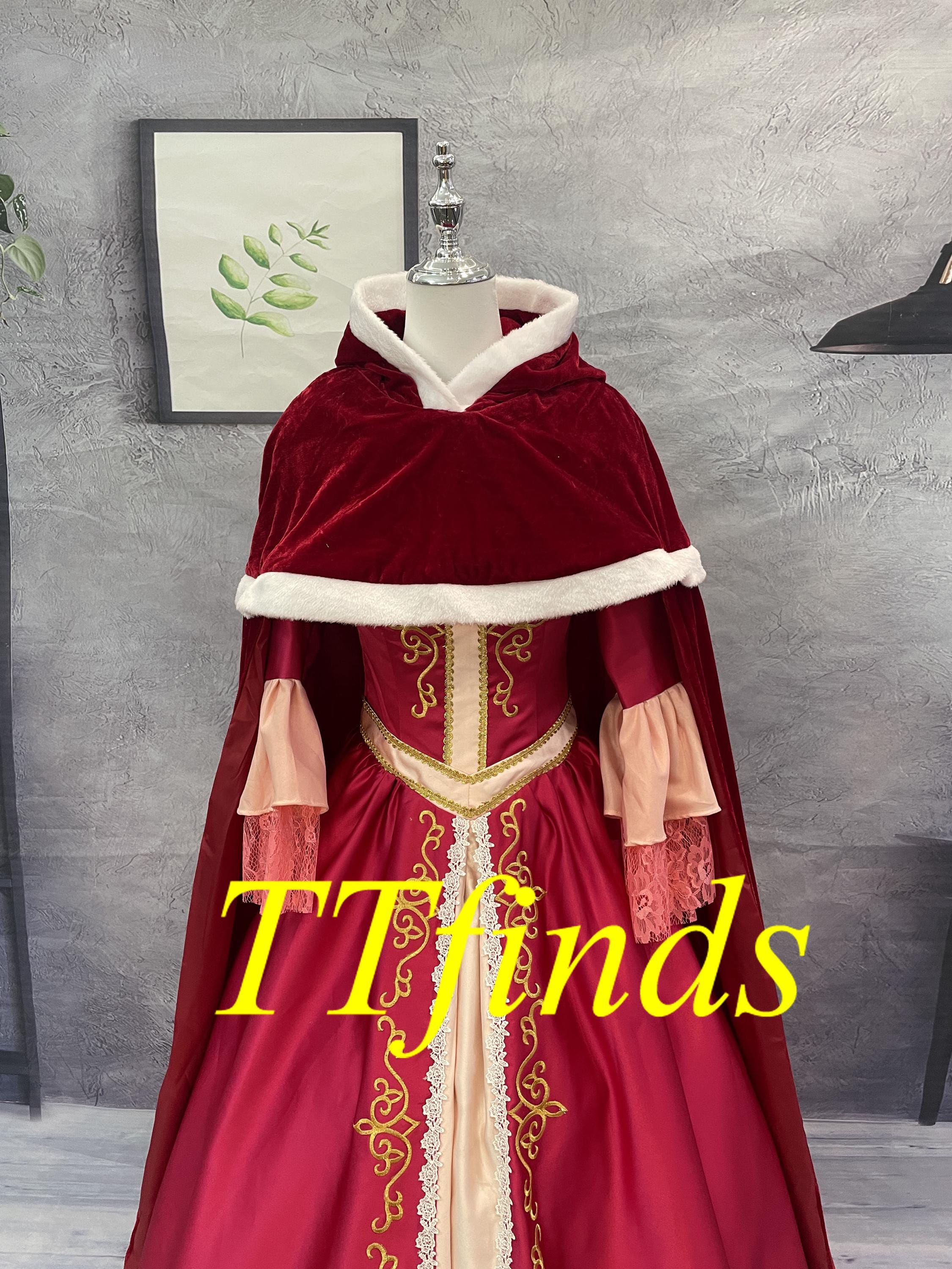 strapless open back dress Princess Belle Winter Satin Beauty and Beast Cosplay Costume with Boning / Concealed Zipper / with Cape main image 1