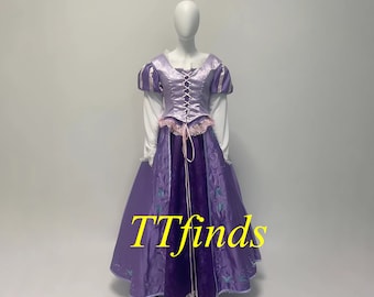 For Princess Rapunzel Dress, Tangled Rapunzel Cosplay Costume, Rapunzel Dress Embroidery Flowers Lace Up