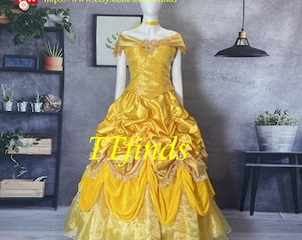 Handmade Princess Belle Dress Beauty and The Beast Belle Cosplay Costume Adult Woman Girls Luxury