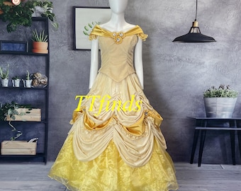 Handmade Princess Belle Dress Beauty and The Beast Belle Cosplay Costume Adult Woman Girls Luxury