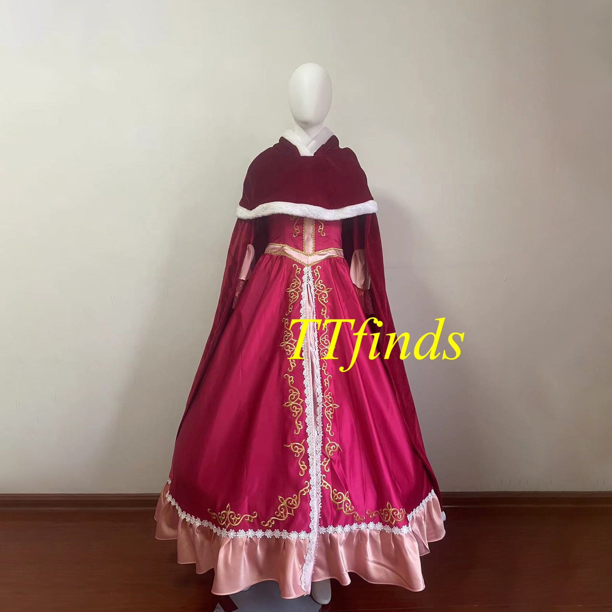 For Princess Belle Dress Belle Cosplay Costume Belle Dress Dark Red Vs Cloak Luxury Design Personalized Size