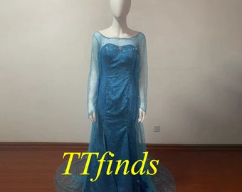 Vestido de Cosplay da Princesa Elsa de Frozen, Fantasia de Cosplay da Princesa Elsa da Disney, Tamanho Personalizado para Adultos, Mulheres e Meninas