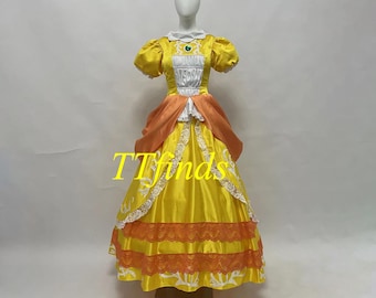 Princess Mario Dress Super Mario Daisy Yellow Dress Costume Cosplay Dress Woman Costume Adult Women Girls