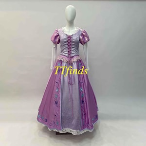 Princess Tangled Rapunzel Dress Cosplay Rapunzel Embroidery Dress Outfit Costume Adult Women Girls