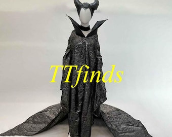 女の子用マレフィセントコスチューム：ドレス、角、翼