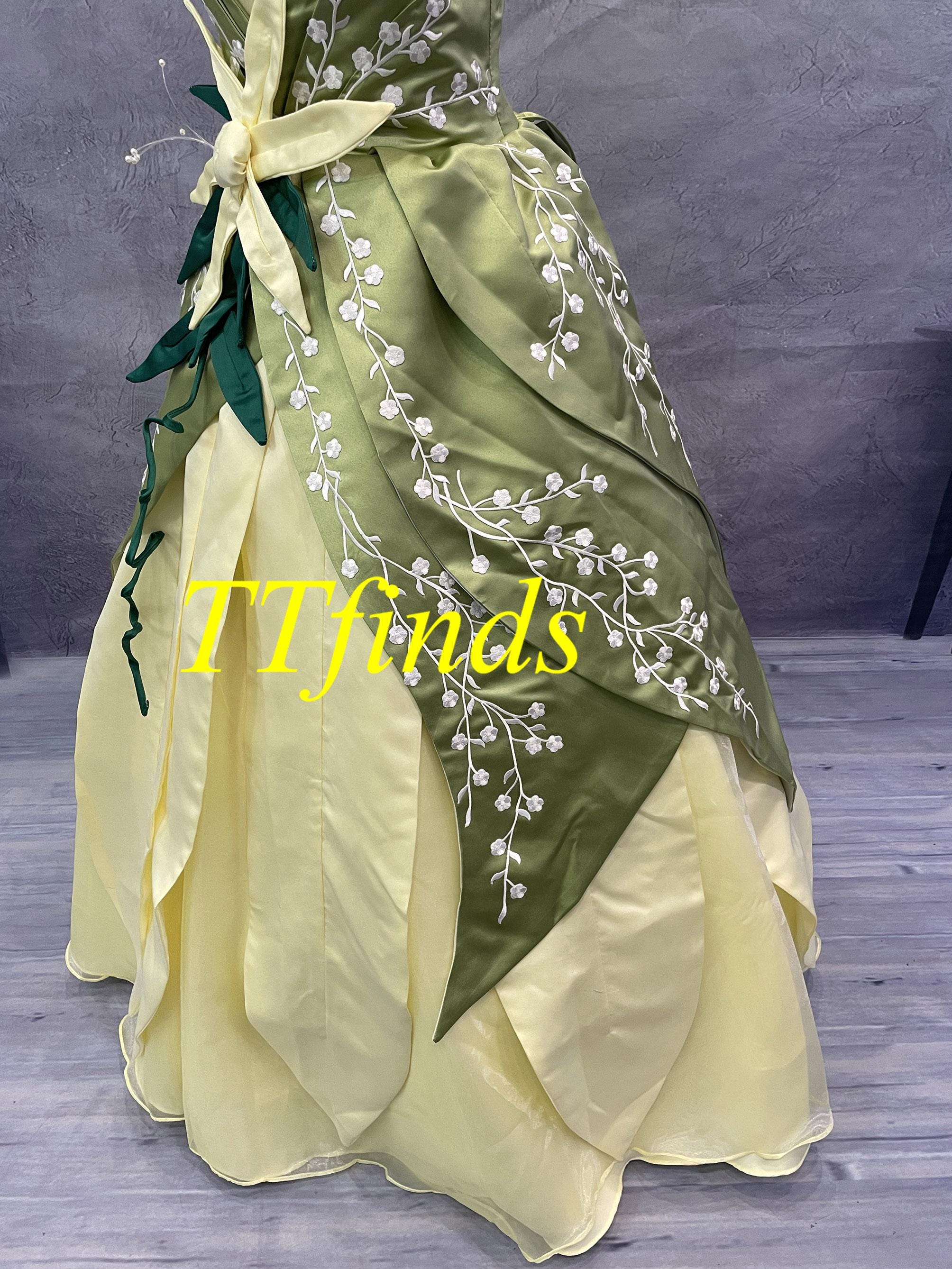 princess tiana dress disney store Girl's The & the Frog Costume with Gloves & Flower Headband glitter accents Disney Store Tiana Costume For