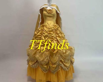 ディズニー風、ベルの大人用ドレス、ベルの大人用コスチューム