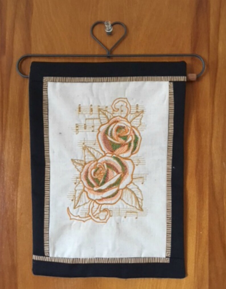 Wall Hanger Musical Design Embroidered Roses Heart Hanger Etsy