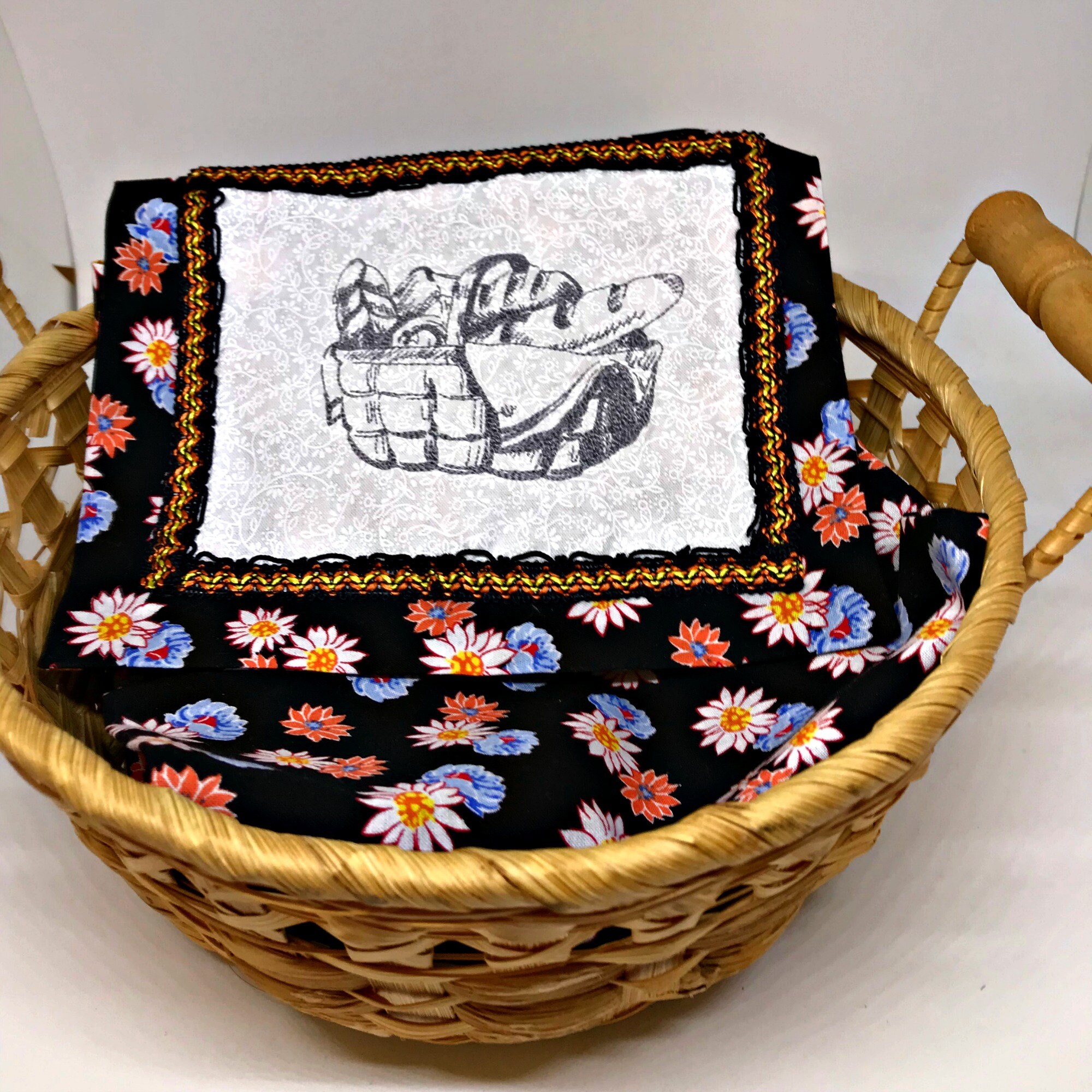 Bread Basket Cover Embroidered Fabric Basket Cover Dinner Etsy