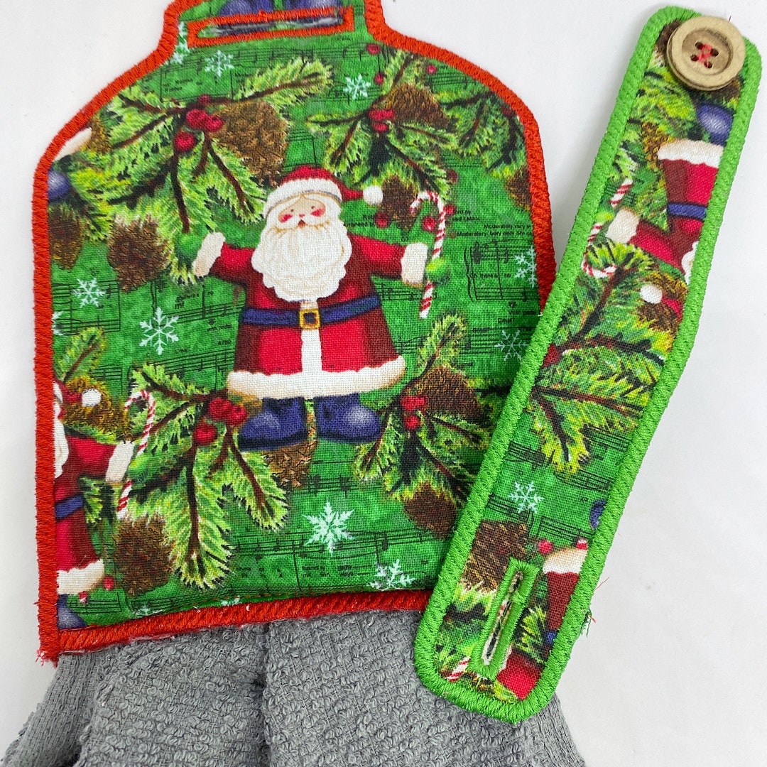 Christmas Tea Towel Kitchen Towel Set Holiday Tea Towel 2pc Santa Towel