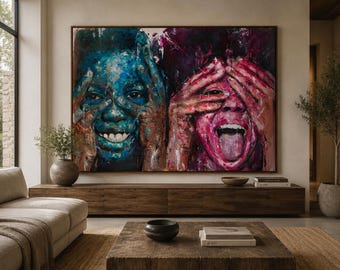 Niños africanos felices sonriendo, pintura impresa en lienzo