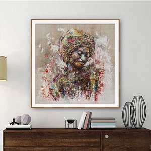 African Woman's Joyful Smile in Vibrant Head Wrap, Black Art, Black Art, Africa America Wall Art, Black African Woman, Black Woman Art