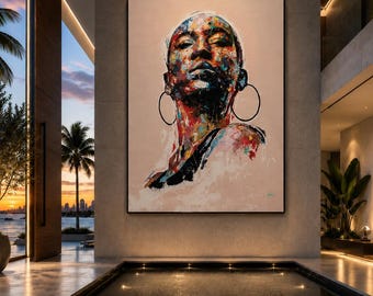 Original Oil Painting, African Woman Portrait, Large Figurative Wall Art, One of a Kind Statement Art