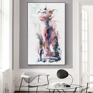 Pink Cat Portrait - Oil Painting Print on Canvas by Shai Yossef, Available in Large, Medium, and Small Sizes