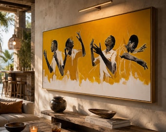 Original Oil Painting of Five Dancing Figures | Large Panoramic Figurative Art on Canvas