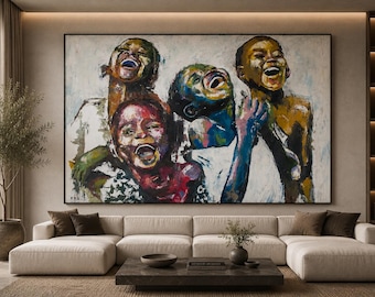 Happy African Kids Canvas Print • Black Joy Wall Art, Shai Yossef