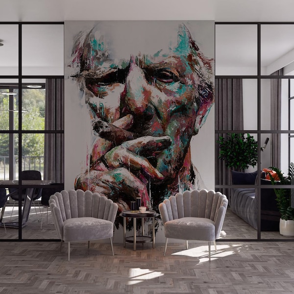 Wall Mural man portrait smoking cigar, huge print for institutions, offices ,Restaurant bar, coffee shop wallpaper