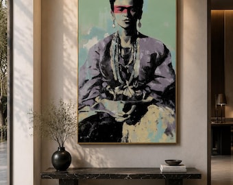 Frida Kahlo Inspired Wall Art, Contemporary Portrait Canvas, Large Statement Artwork, Modern Boho Decor