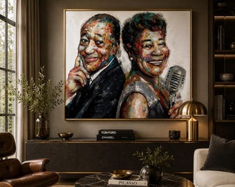 Ella Fitzgerald & Duke Ellington Canvas Print: Colorful Jazz Legends Wall Art