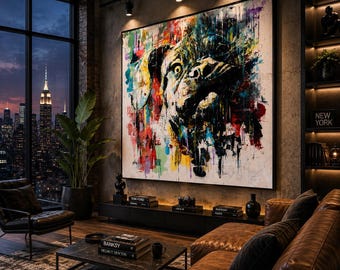 Colorful French Bulldog Canvas Print | Large Abstract Dog Wall Art | Modern Expressionist Pet Portrait | Luxury Loft Decor | Shai Yossef
