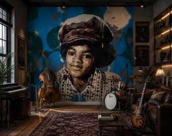 Michael Jackson Wallpaper, Blue Pop Art Mural, Music Room Wall Decor, Contemporary Portrait Wall Mural, Peel and Stick Wallpaper