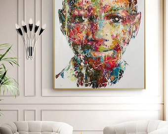 Impresión artística de un niño negro sonriente: Retrato de alegría radiante sobre lienzo