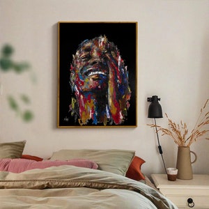 Print on canvas Shai Yossef painting ,happy man portrait,smiling,black art image 7