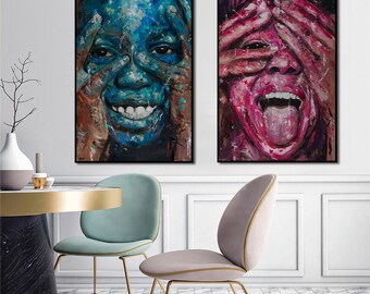 Láminas artísticas de niños africanos: conjunto de retratos de niños sonrientes