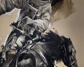 Astronaut Riding a Horse Original Oil Painting, Space Cowboy Art, Surrealist Western Wall Art, Large Contemporary Canvas