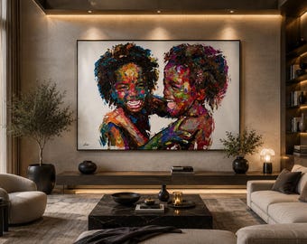 Afrikanische Kinder Gemälde auf Leinwand drucken | Kinder Portrait | Zeitgenössische Figurative Kunst | Luxus Statement Kunstwerk