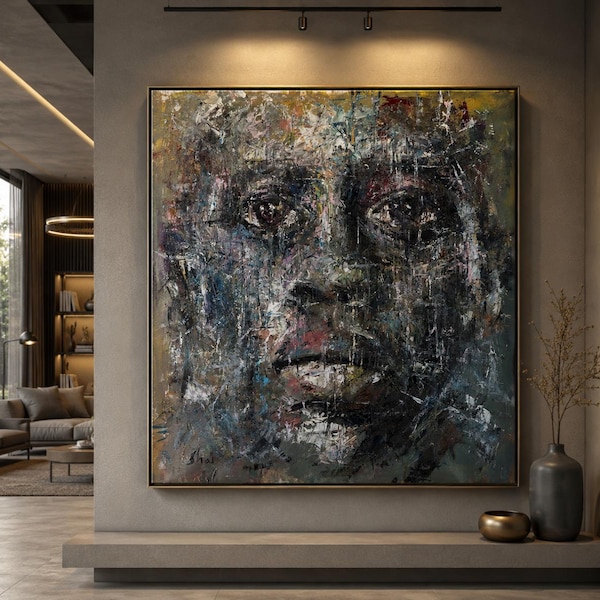 Contemporary Portrait Canvas Print | Expressionist Wall Art | Large Textured Wall Decor