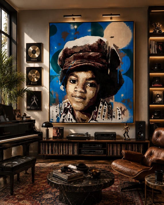 Large Original Oil Painting of Young Michael Jackson  Childhood Portrait on Canvas