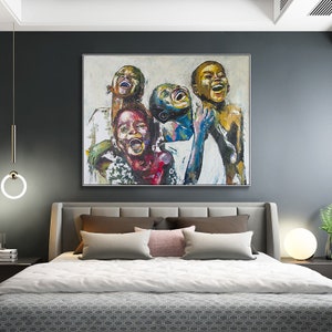 Shai Yossef print on canvas painting large/small/medium happy kids ,African Black art home BEST gift image 8