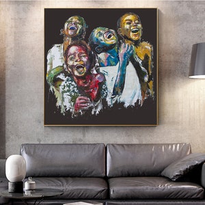 Best gift Shai Yossef painting large/small/medium print on canvas happy kids ,children,wall African art ROLLED/FRAMED black