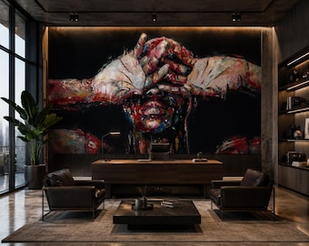 Human Connection Wall Mural | Colorful Portrait Wallpaper | Peel and Stick Statement Wall Decor
