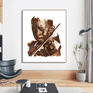 Shai Yossef painting large print on canvas,wall art decor,decorative,portrait,Art -kid-music-Violin framed/stretched/rolled up) Brown colors