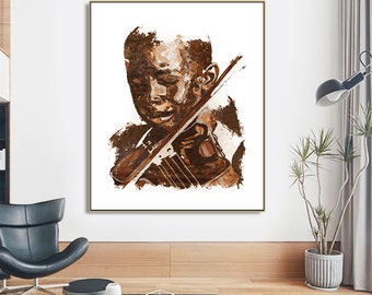 Shai Yossef painting large print on canvas,wall art decor,decorative,portrait,Art -kid-music-Violin framed/stretched/rolled up) Brown colors