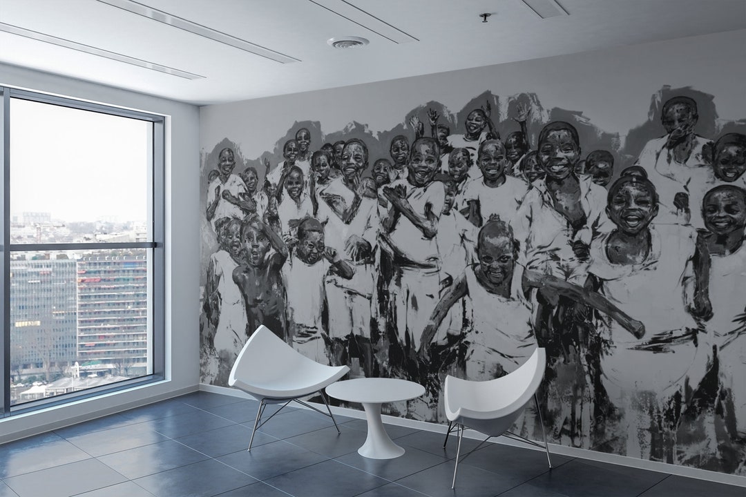 Wallpaper Huge Wall Mural Picture ,black Art , Happy Kids, Freedom,free