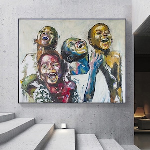 Shai Yossef Druck auf Leinwand große / kleine / mittlere glückliche Kinder, African Black Art Home BEST Geschenk