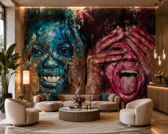 Playful Portrait Wall Mural | Colorful Contemporary Wallpaper | Luxury Hotel & Creative Space Decor