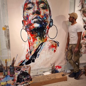 Original ART Extra large oil painting black art African strong powerful woman portrait by Shai Yossef